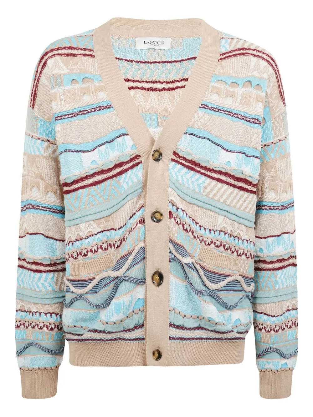 Laneus Patterned-jacquard Cardigan In Neutral
