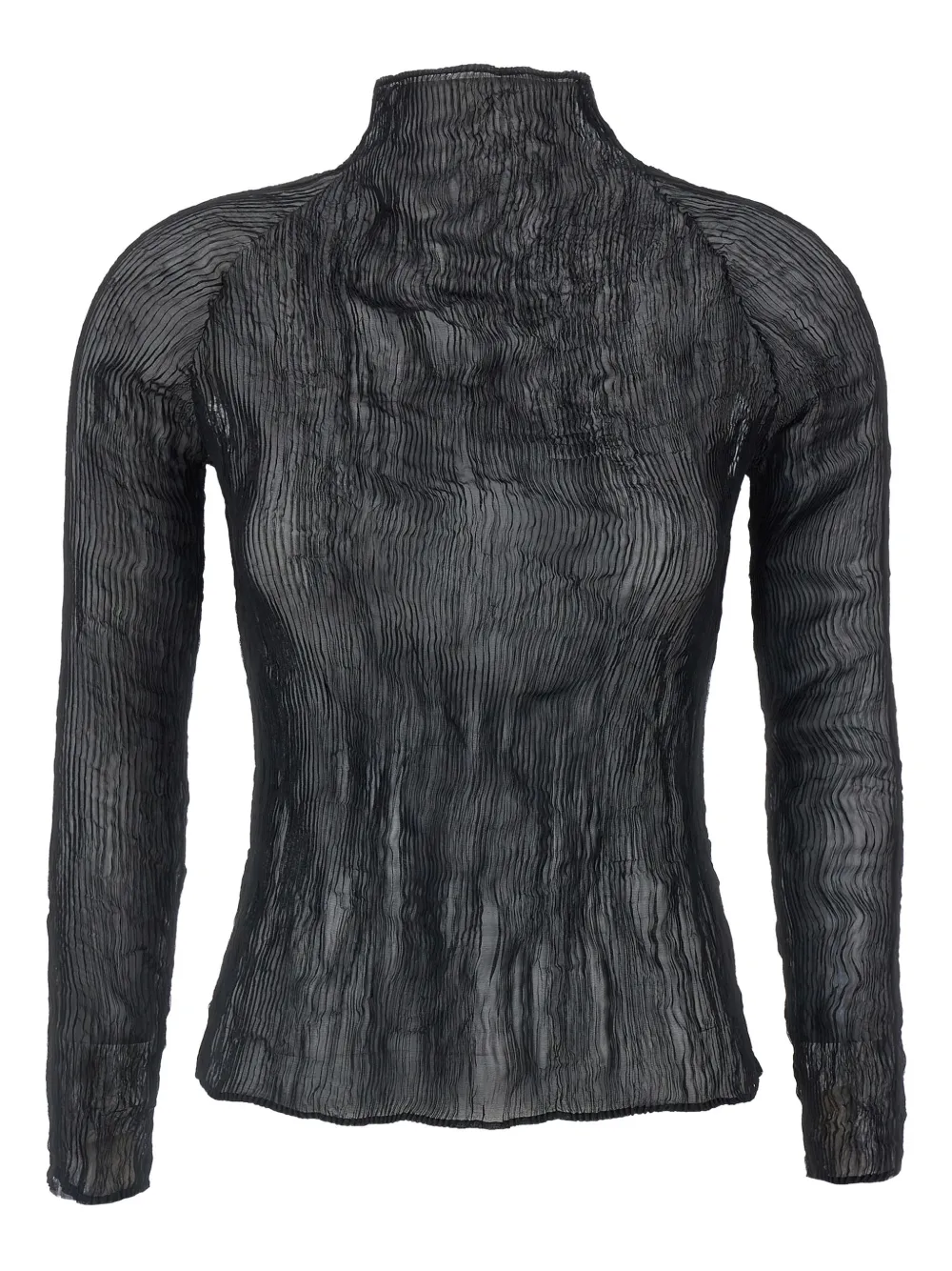 Issey Miyake Chiffon Twist-56 top met hoge hals Zwart