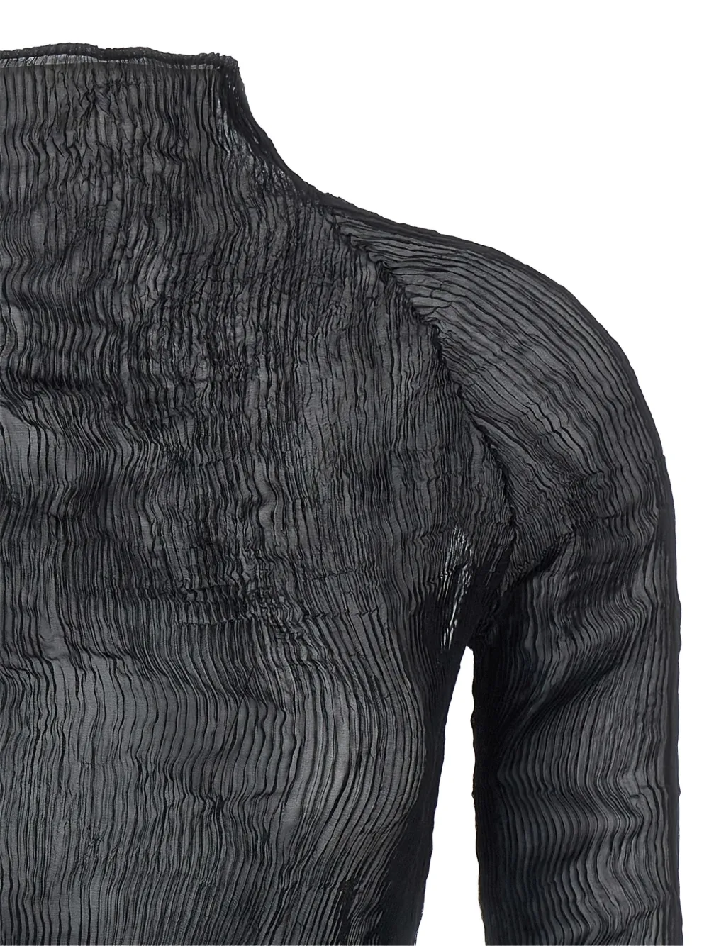 Issey Miyake Chiffon Twist-56 top met hoge hals Zwart