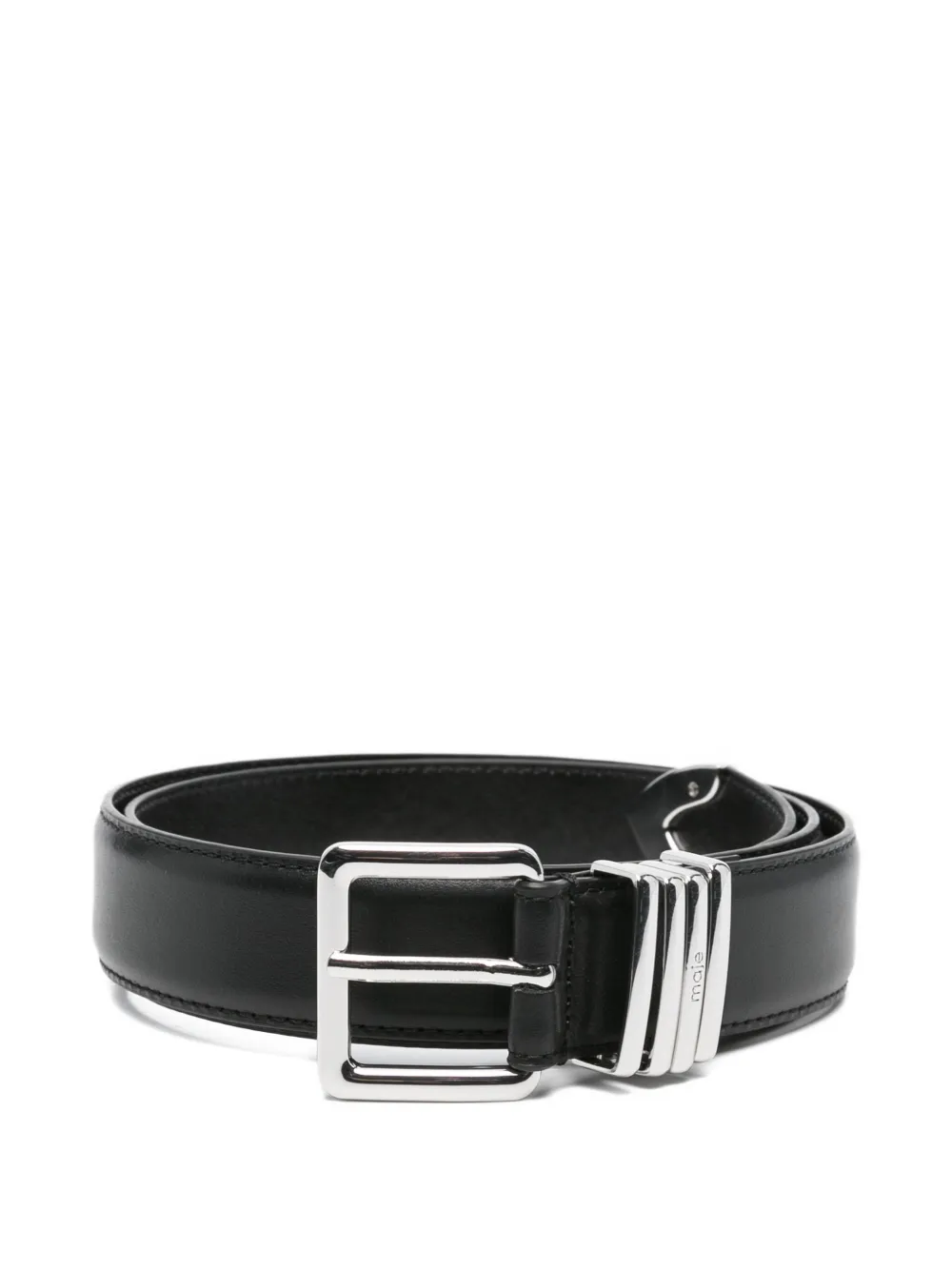 Maje Leather Buckle Belt In Black