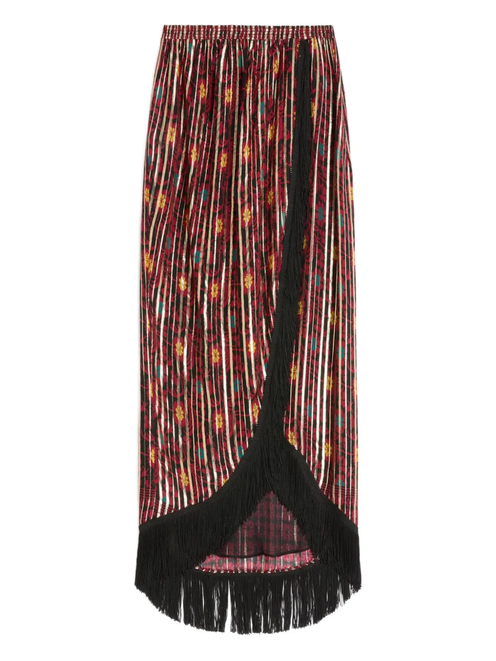 Valentino Garavani Maxi-rok met bloemenprint en franje Rood