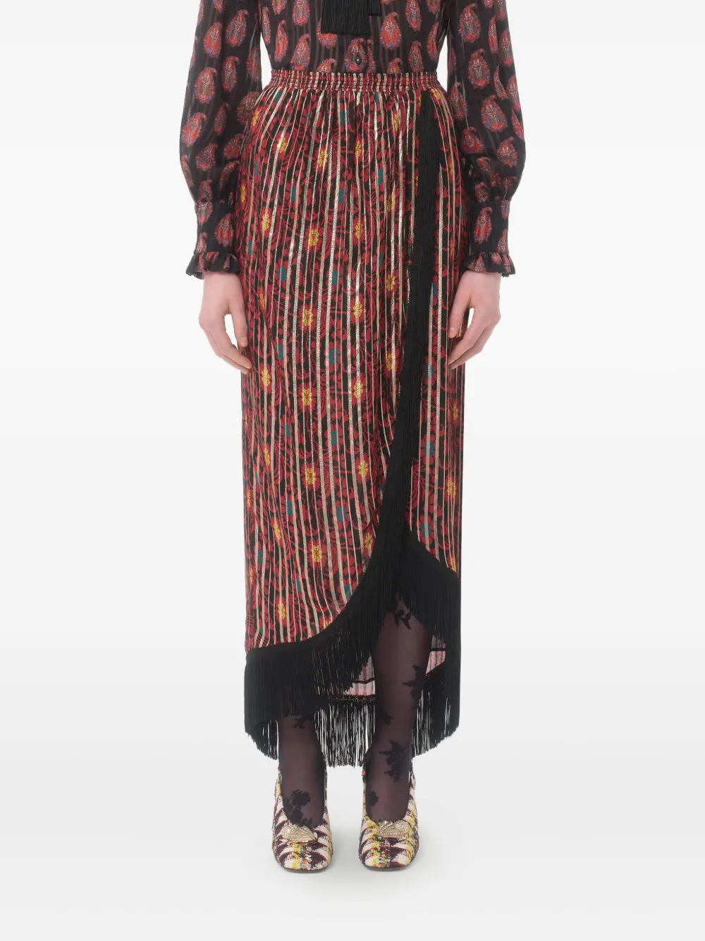 Valentino Garavani Maxi-rok met bloemenprint en franje - Rood