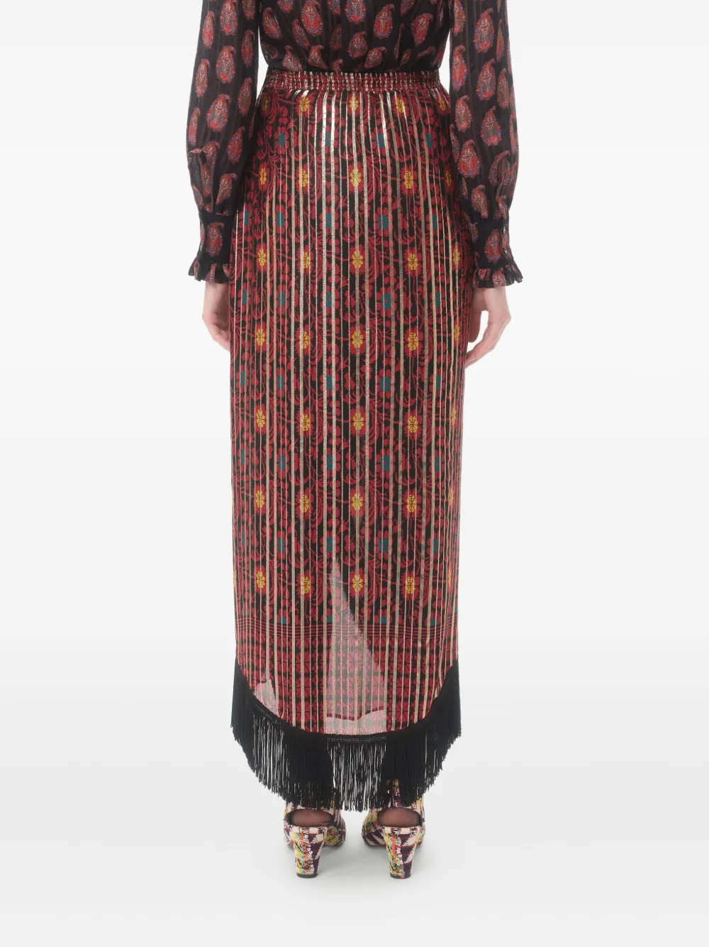 Valentino Garavani Maxi-rok met bloemenprint en franje Rood