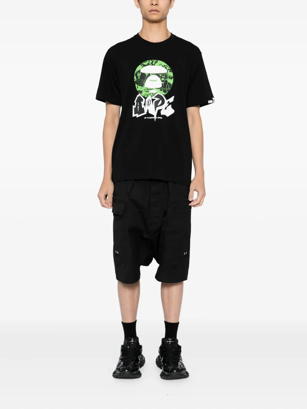 AAPE BY *A BATHING APE T-shirt met maangezicht logo Zwart