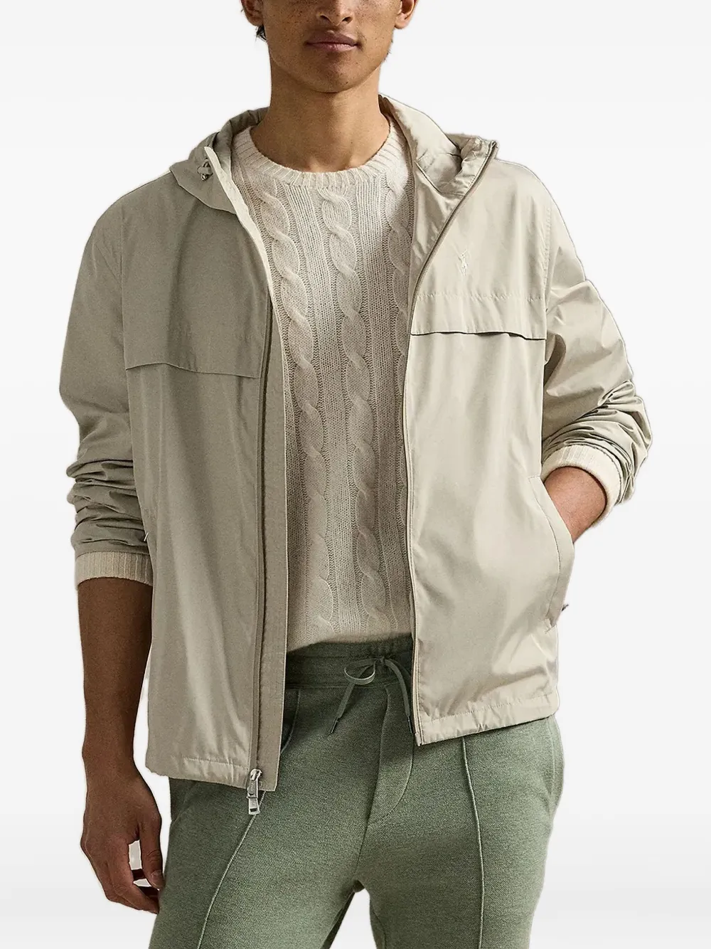 zip-up hooded jacket