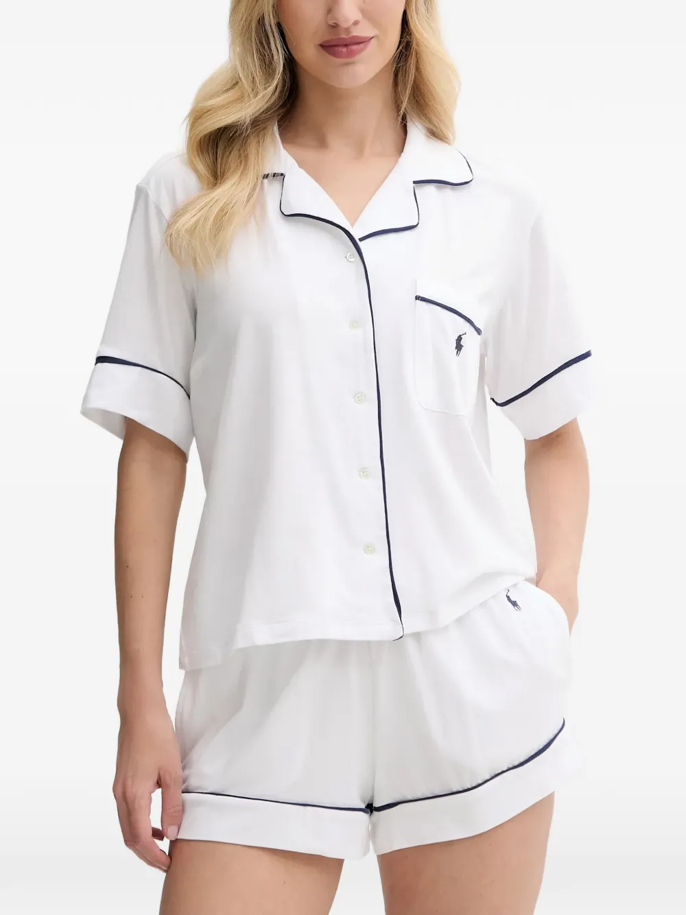 Polo Ralph Lauren piped-trim embroidered-logo pajamas - Bianco