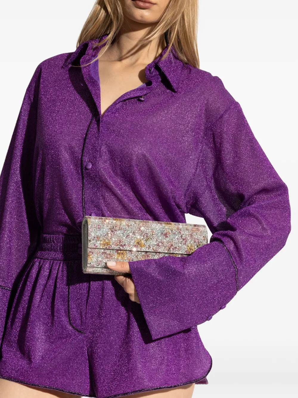 Jimmy Choo Clutch verfraaid met bloemen - Zilver
