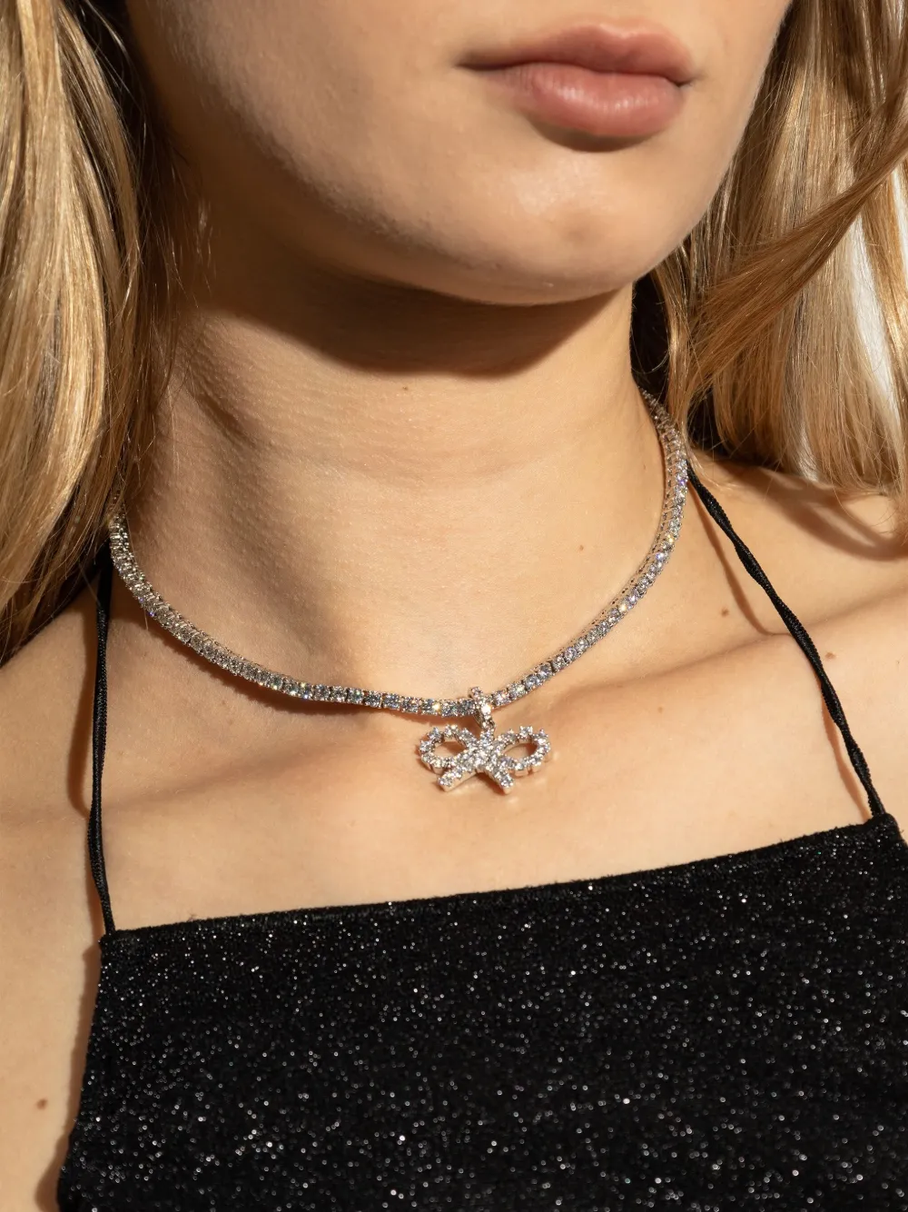 Self-Portrait bow-motif tennis necklace - Zilver