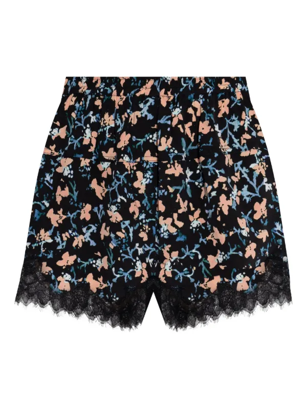 Ulla Johnson Noella Floral-print Lace-trim Shorts in Black