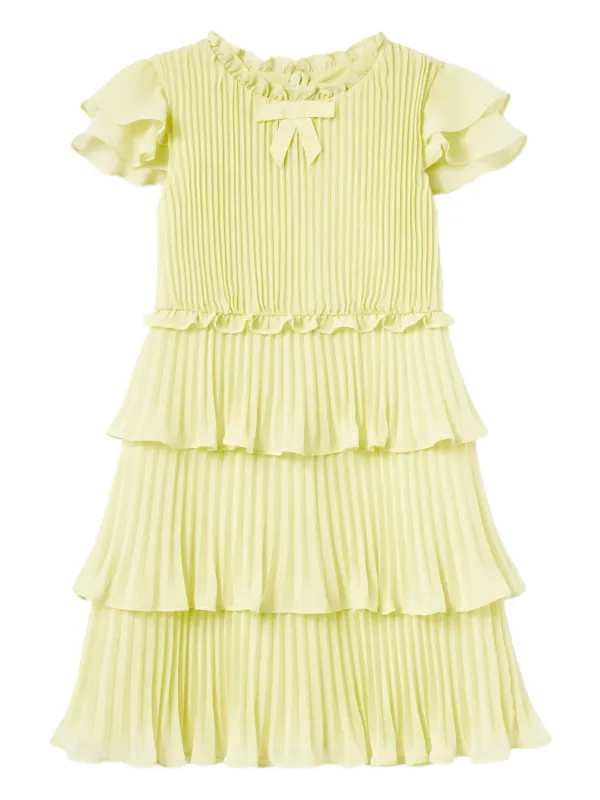 self portrait yellow pleated dress Self-Portrait Yellow Floral Pleated Off-the-Shoulder Mini Dress