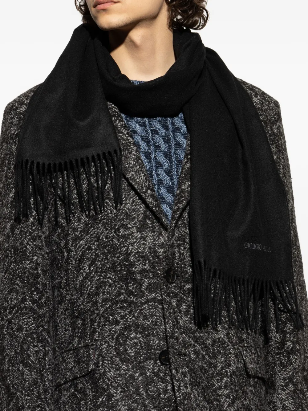 Giorgio Armani Sjaal met franje Zwart