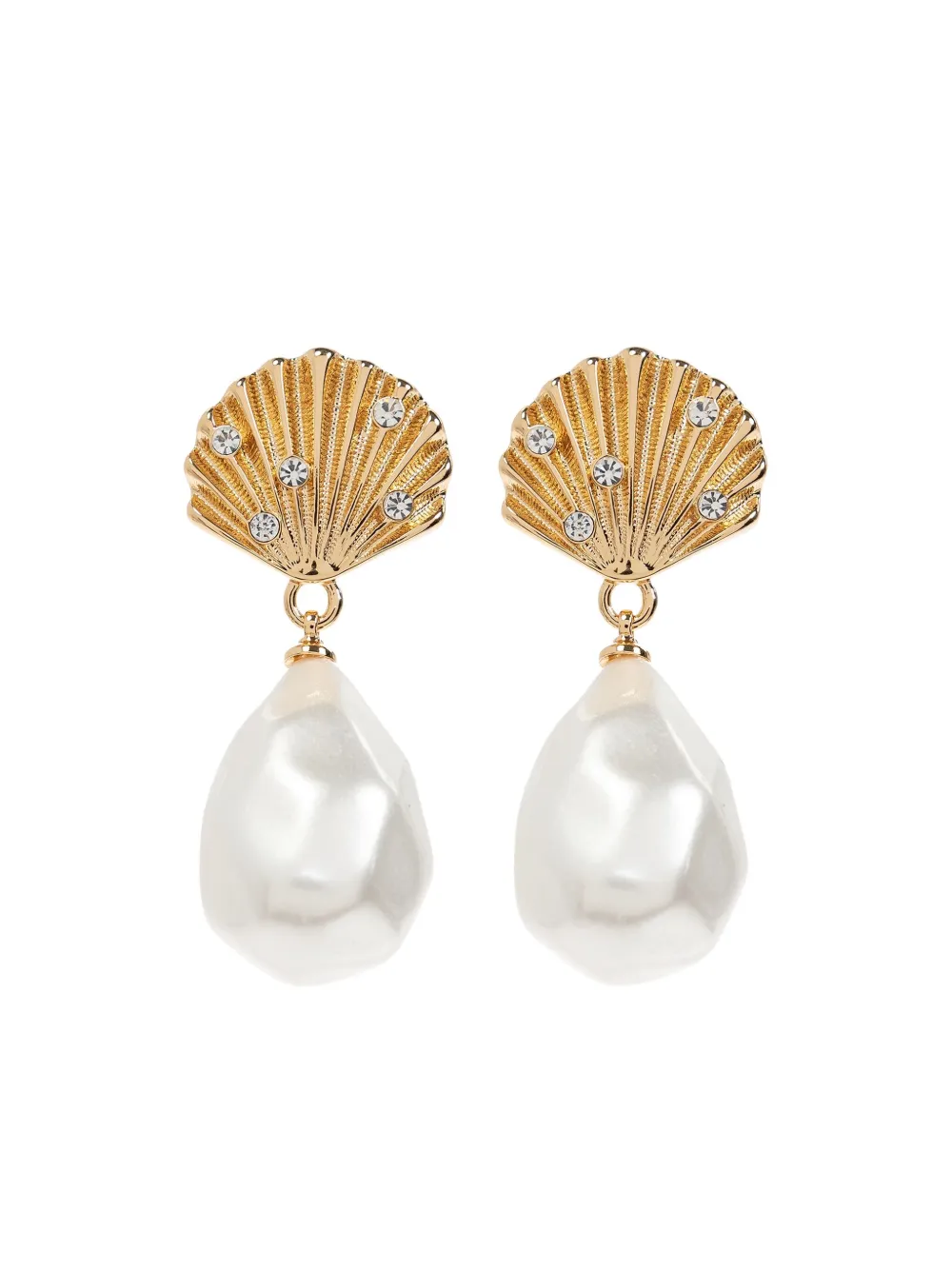 Self-Portrait aretes en forma de concha de mar con perla artificial | dorado | Image 1