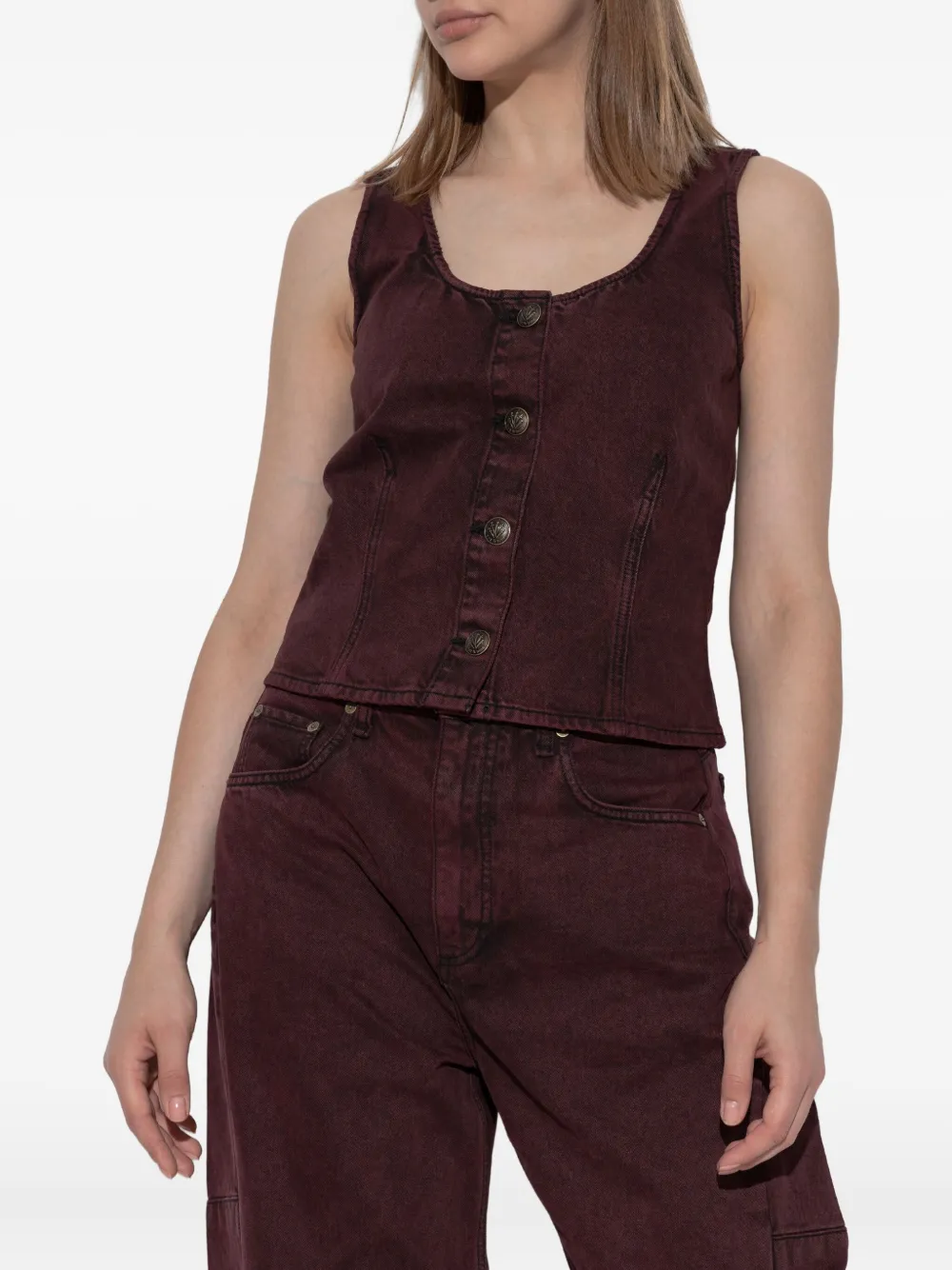 rag & bone Denim top met knopen Rood