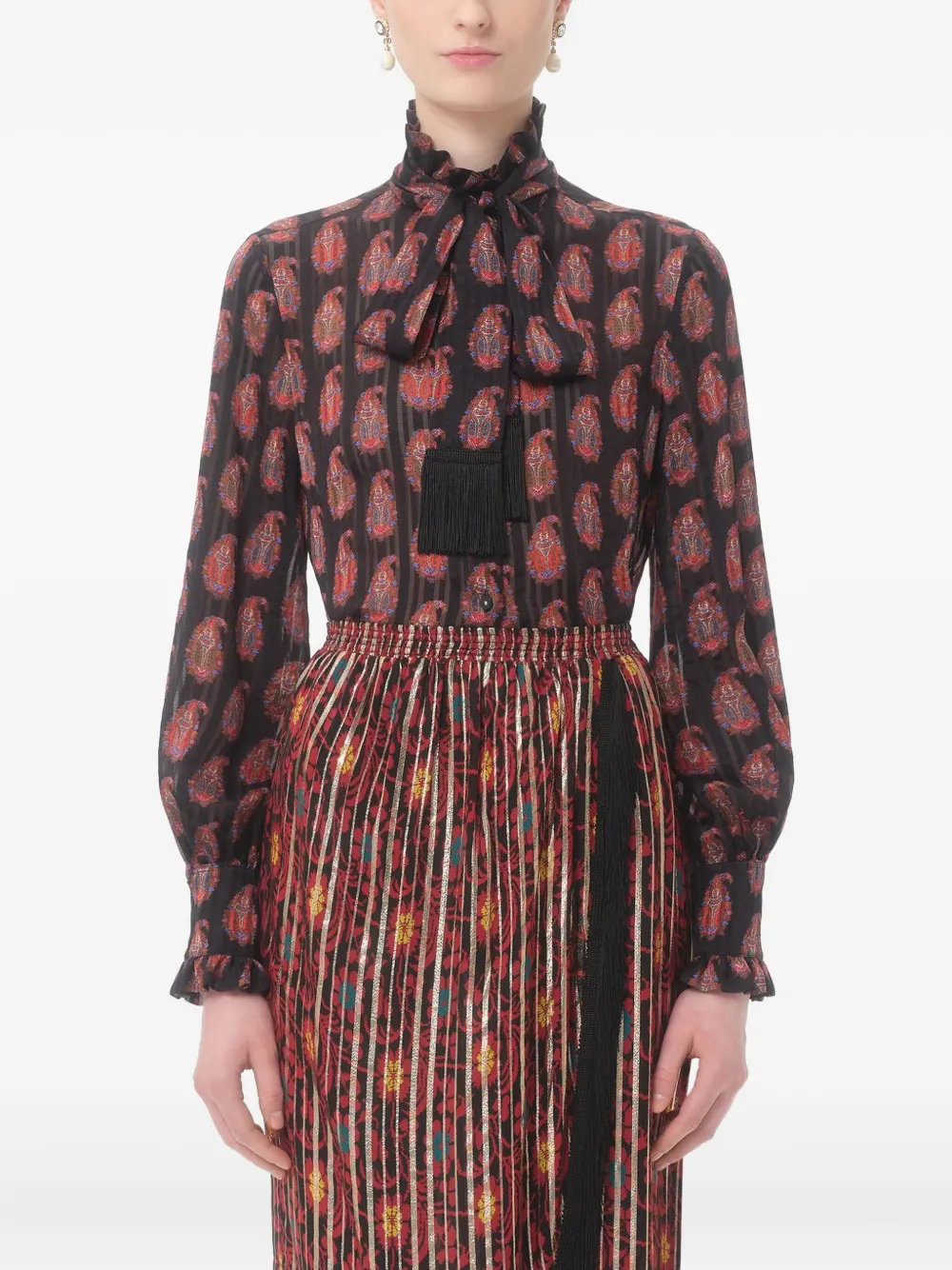 Valentino Garavani Blouse met vlinderstrik en print Zwart