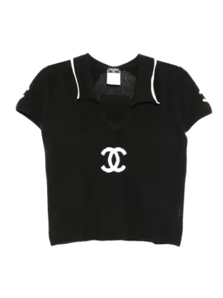 CHANEL ホワイト ポロシャツ 34 CHANEL Pre-Owned 2001 ショートスリーブ ポロシャツ | ブラック
