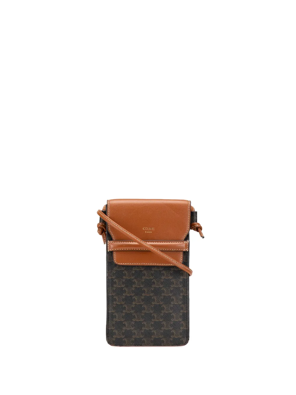 Céline Pre-Owned 2021 Triomphe Coated Canvas Phone Pouch Flap crossbody bag | Brown | Image 1
