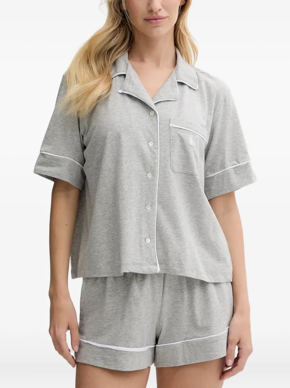 Polo Ralph Lauren Button-front Piped-trim Pajamas In Gray