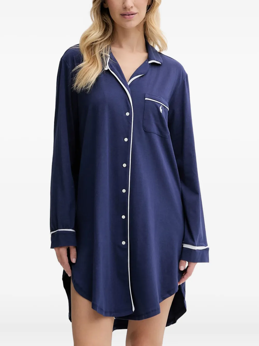 Polo Ralph Lauren Buttoned Chest-pocket Nightdress In Blue