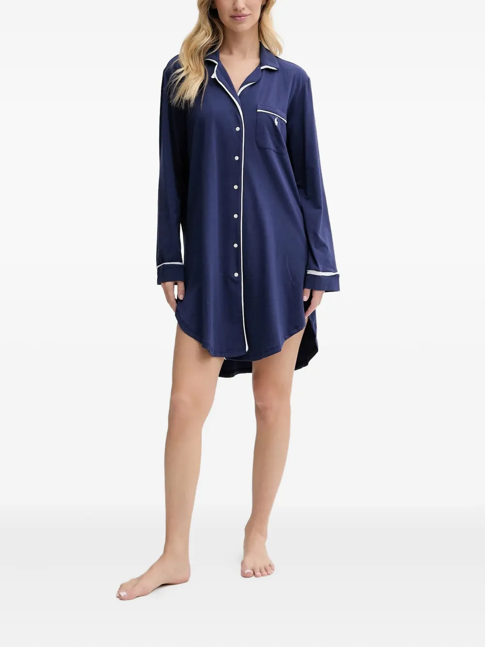 Polo Ralph Lauren Buttoned Chest-pocket Nightdress In Blue