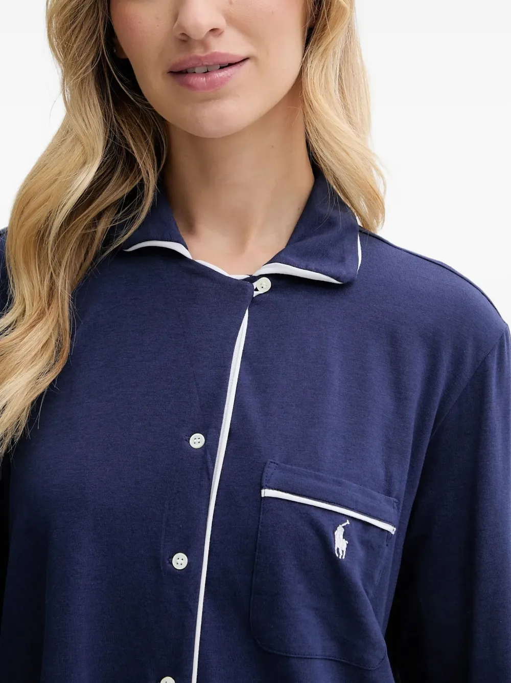 Polo Ralph Lauren Buttoned Chest-pocket Nightdress In Blue