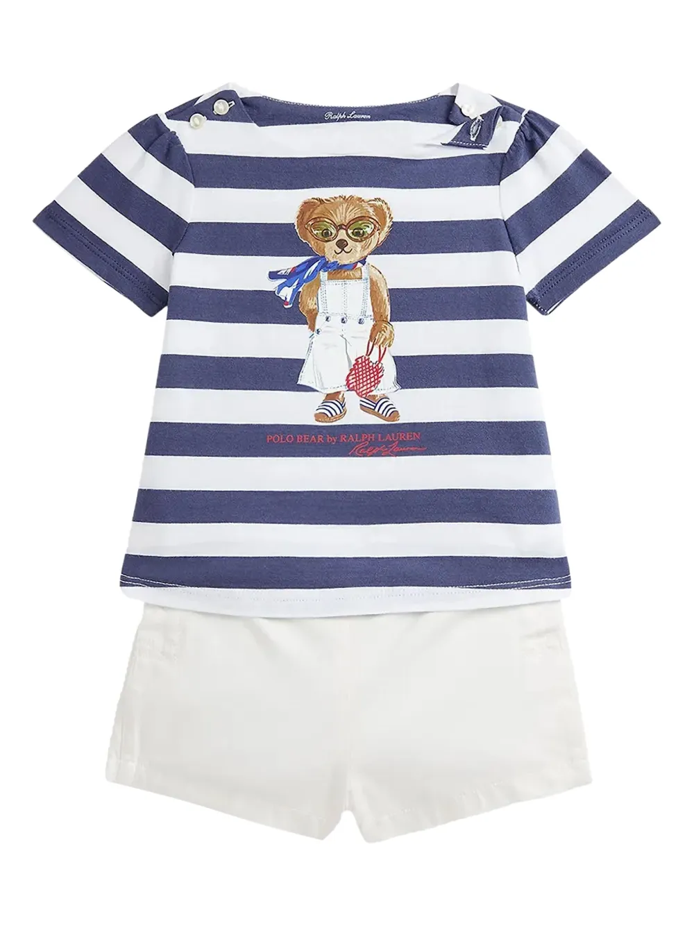 POLO RALPH LAUREN KIDS Polo Bear ストライプ Tシャツ&ショートパンツ - ホワイト POLO RALPH LAUREN KIDS Polo Bear ストライプ Tシャツ&ショートパンツ - ホワイト