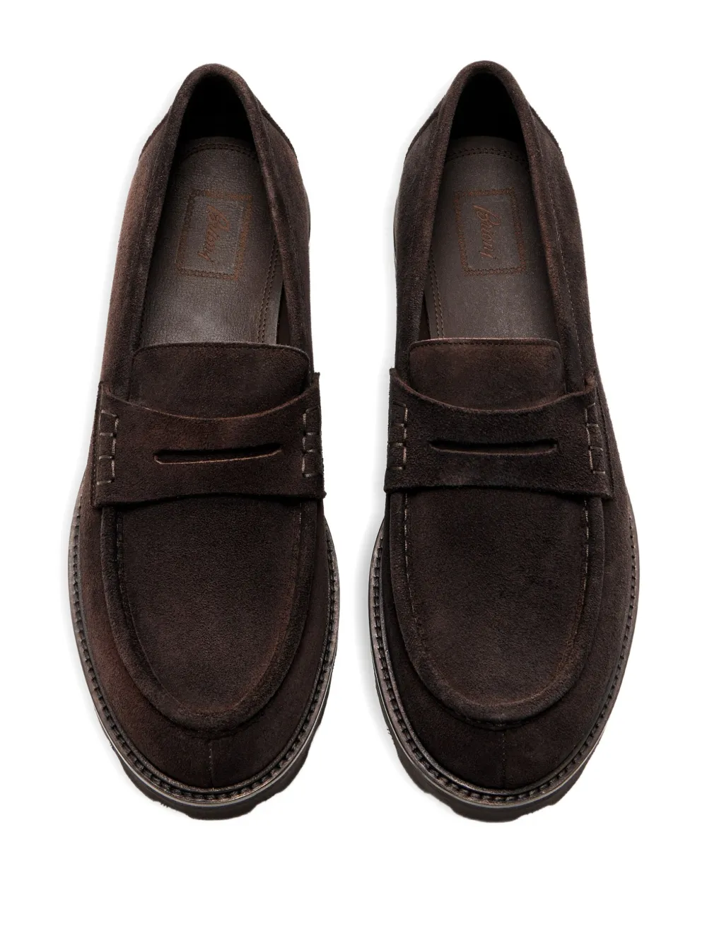 Brioni Penny-strap Suede Loafers In Brown
