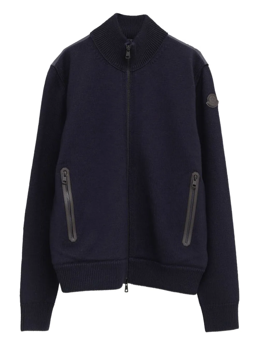 Moncler Zip Quilted Cardigan In Blue