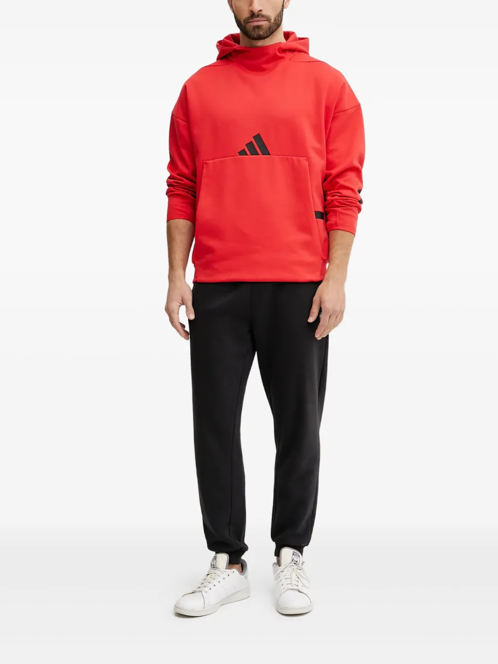 adidas kangaroo-pocket stripe-detail hoodie | Red | Image 1