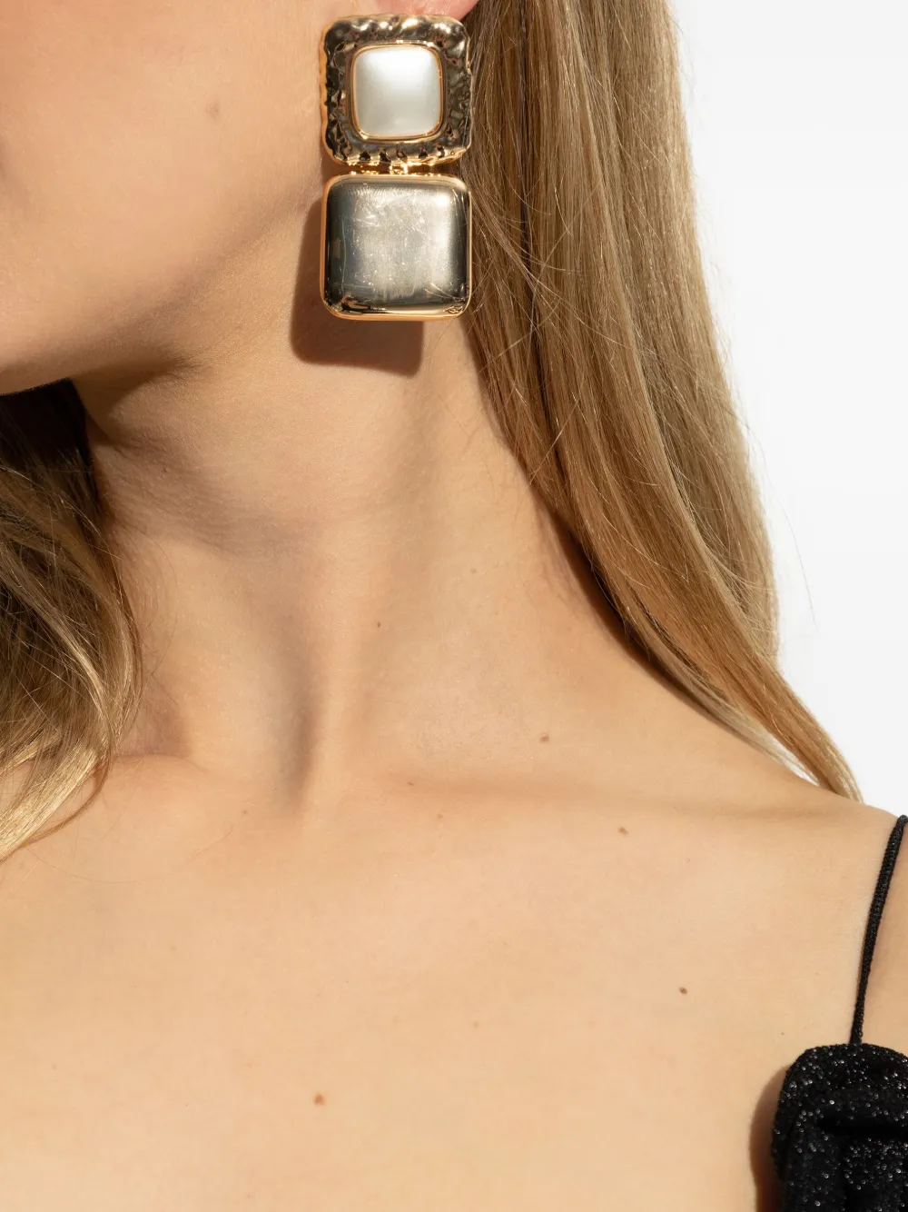 Self-Portrait square drop earrings - Goud