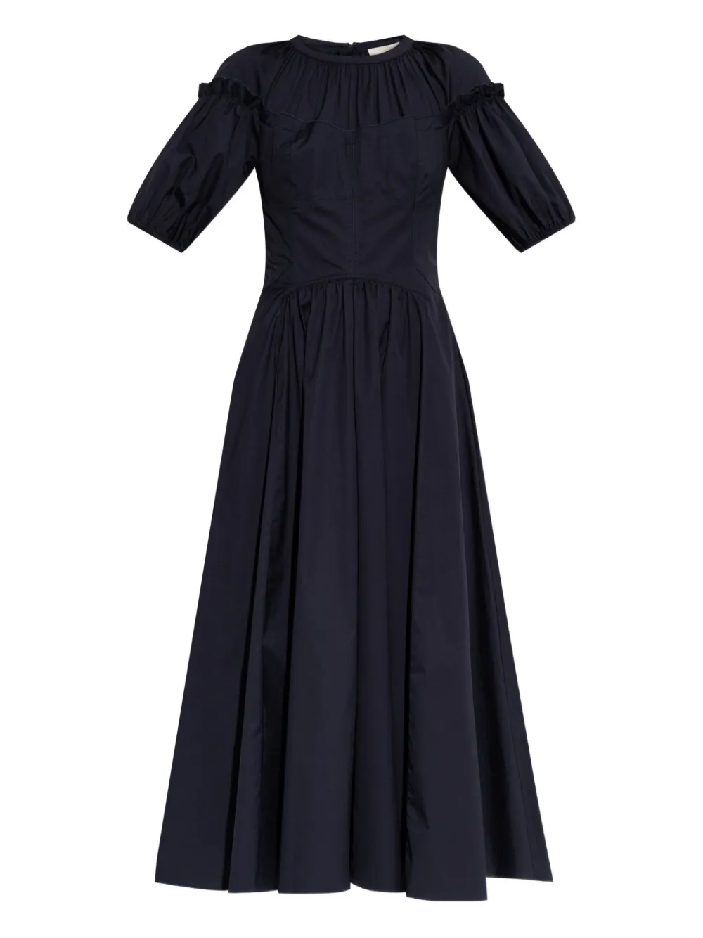 puff-sleeve midi dress