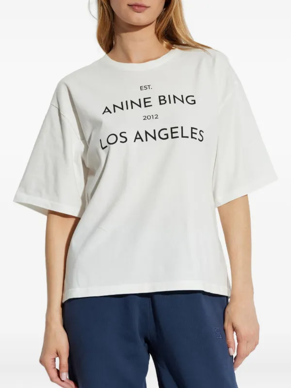 ANINE BING logo-print T-shirt | Neutrals | FARFETCH