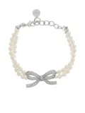 Self-Portrait crystal-bow faux pearl-double strand bracelet - Silver
