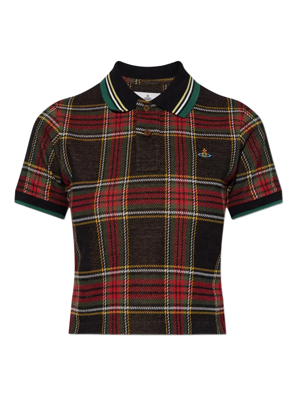 plaid short-sleeve polo shirt