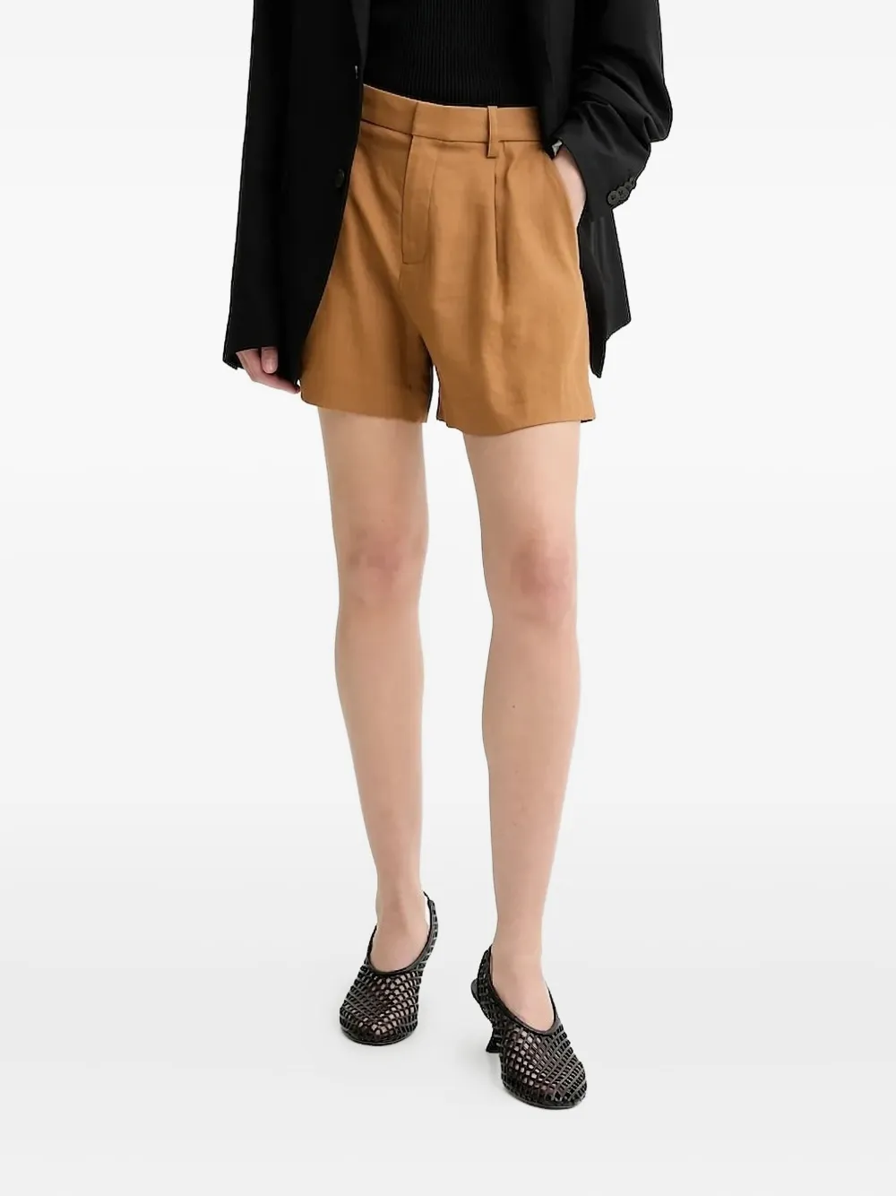 A.l.c Pleated High-waisted Shorts In Brown