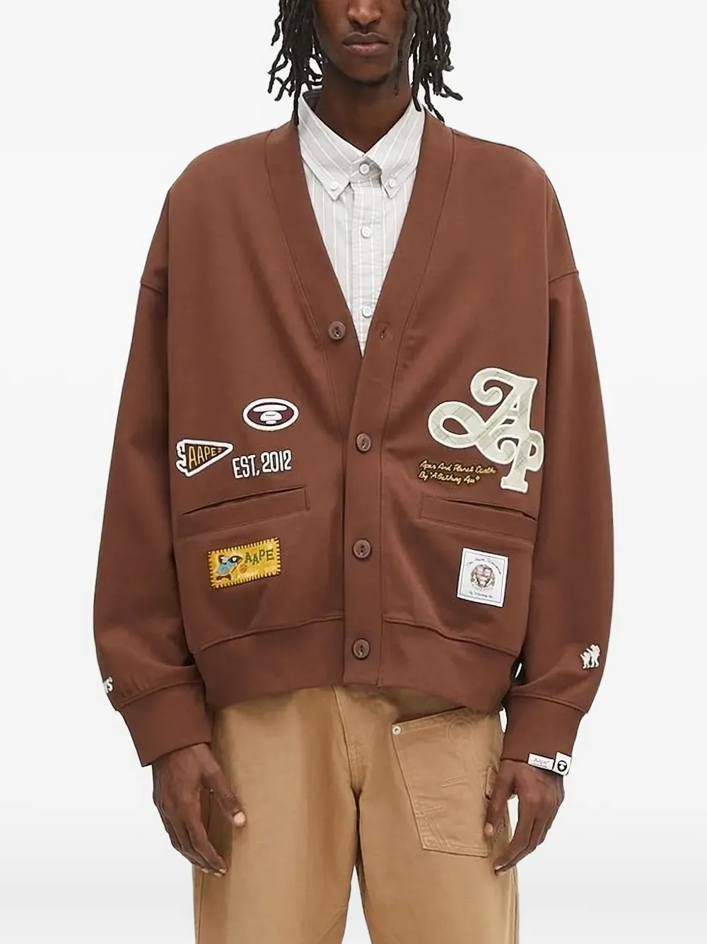 AAPE BY *A BATHING APE® embroidered-patches cardigan | Brown | Image 1