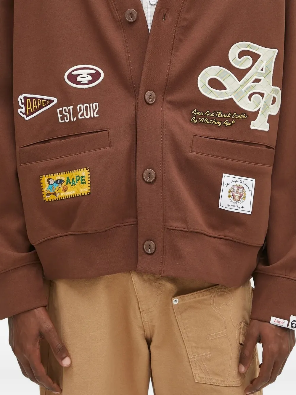 Aape By A Bathing Ape Embroidered-patches Cardigan In Brown