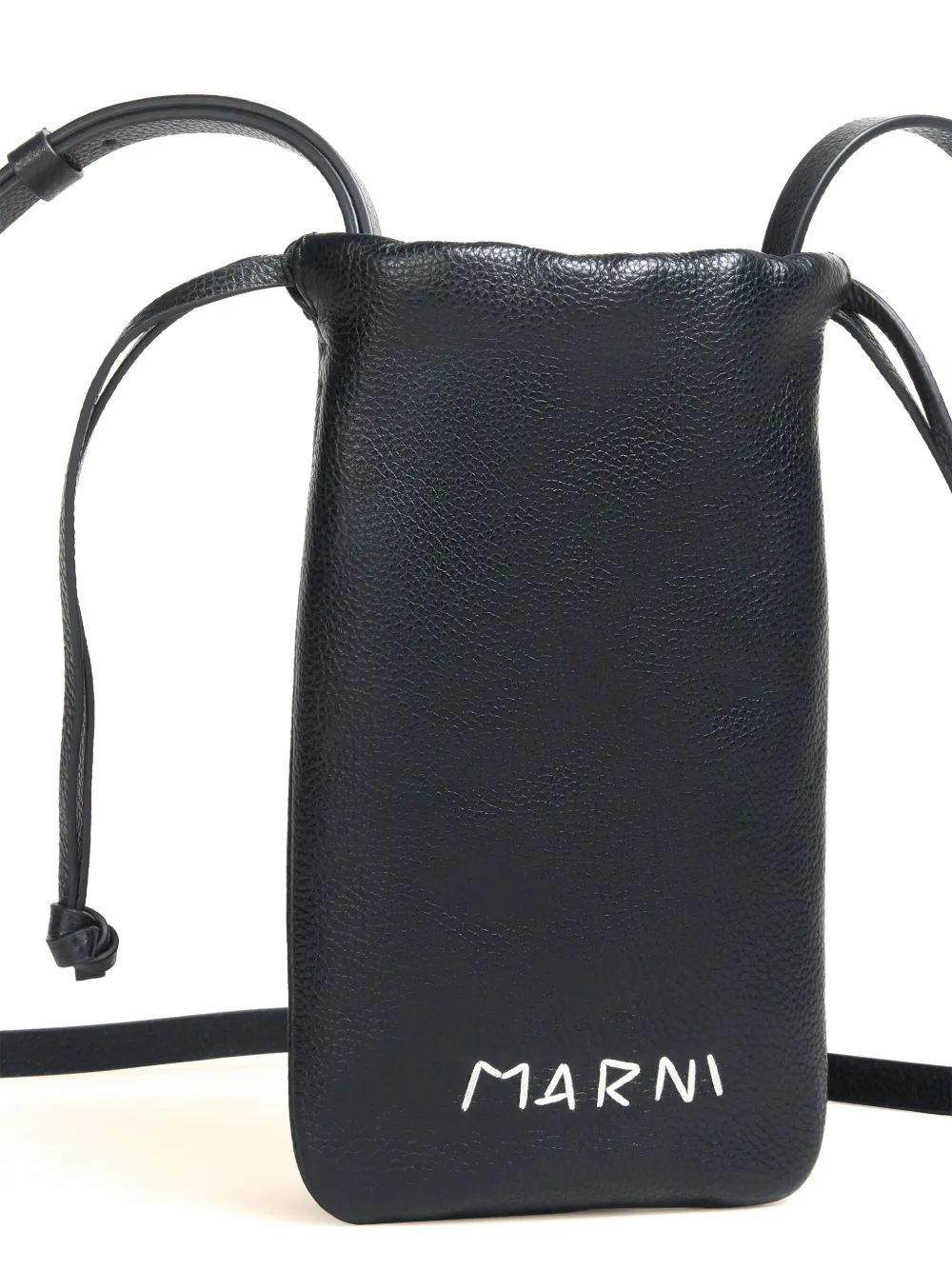 Marni Leren portemonnee met trekkoord Zwart