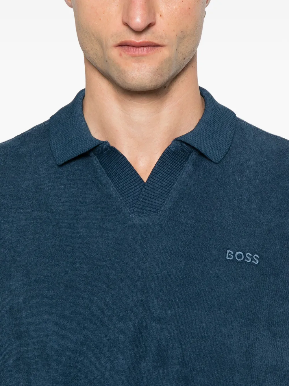 BOSS logo-embroidered cotton t-shirt Blauw