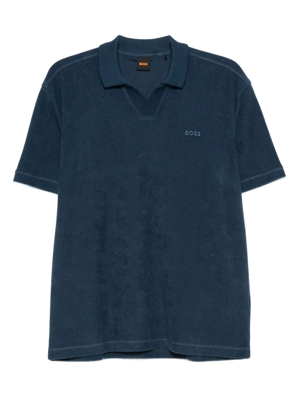 BOSS logo-embroidered cotton t-shirt Blauw