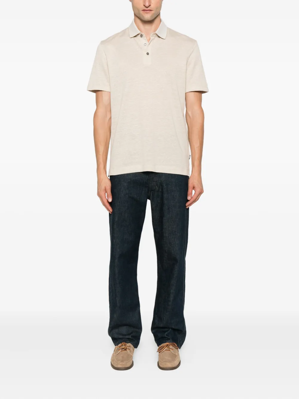 BOSS button-fastening linen-blend polo shirt Beige