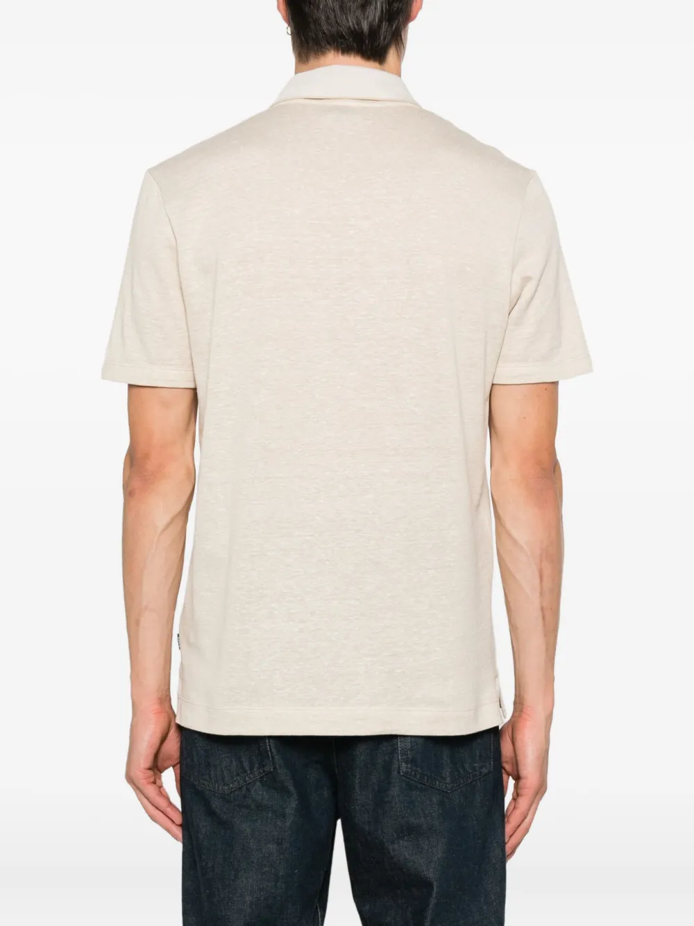 BOSS button-fastening linen-blend polo shirt Beige