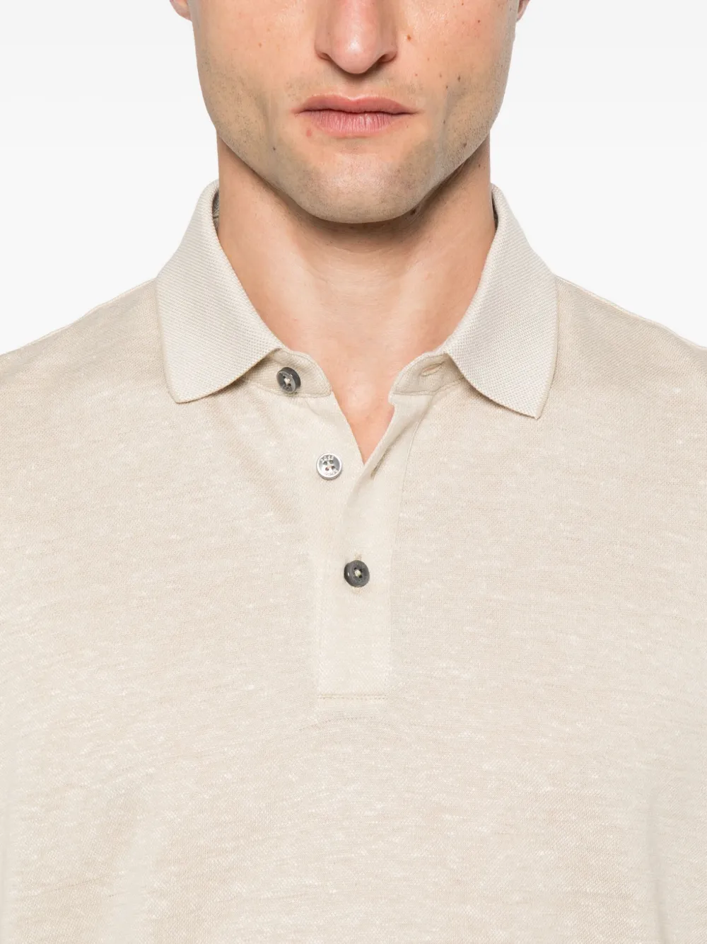 BOSS button-fastening linen-blend polo shirt Beige