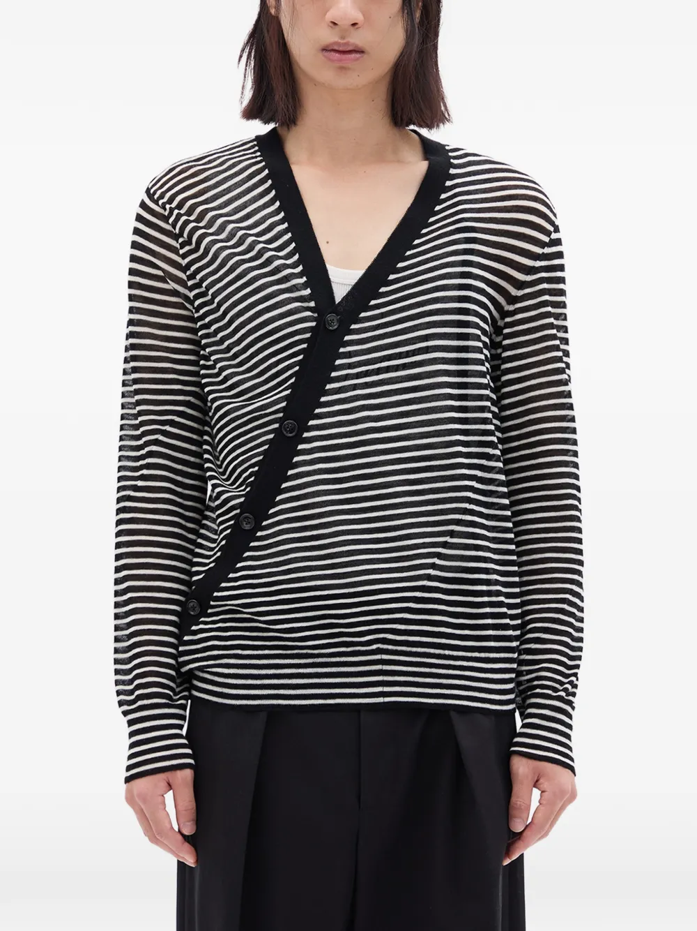 Ann Demeulemeester Cardigan Abram a righe - Nero
