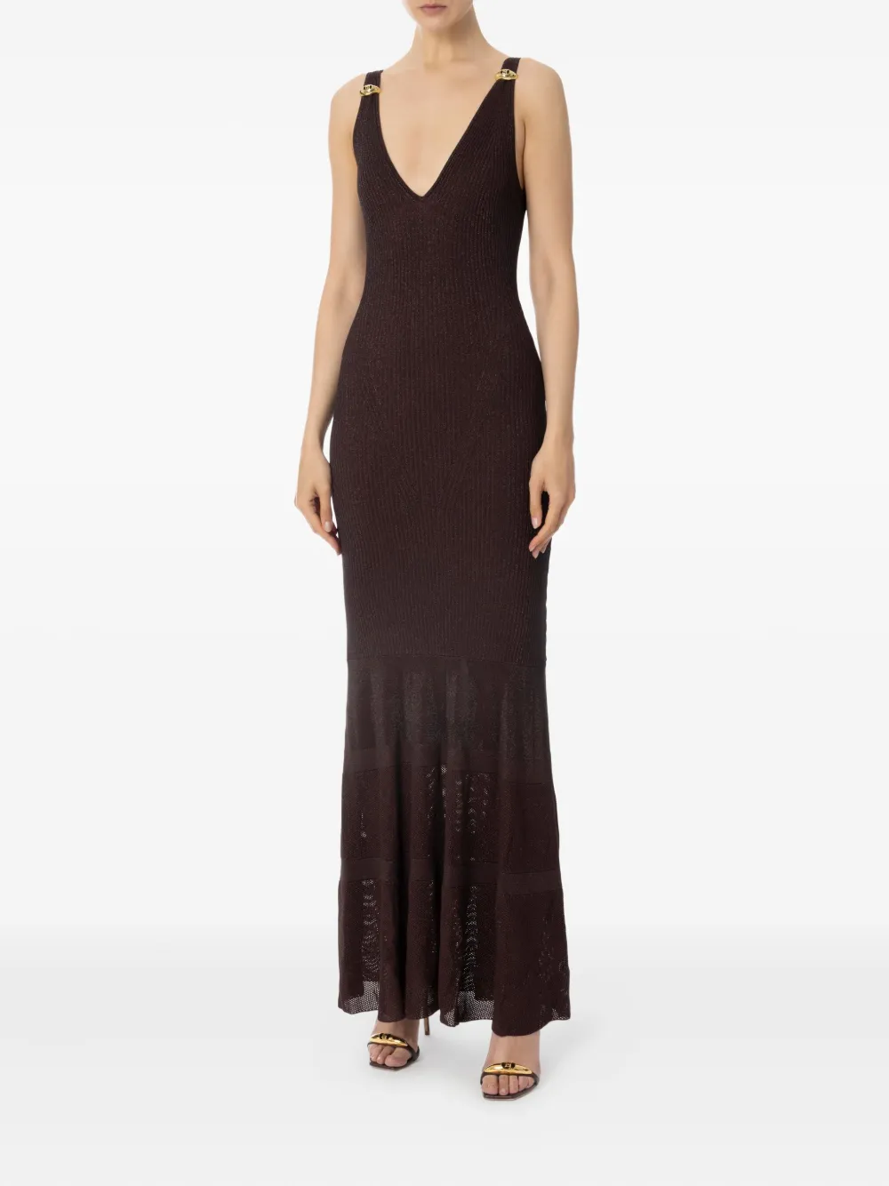 Elisabetta Franchi Jurk met V-hals Bruin
