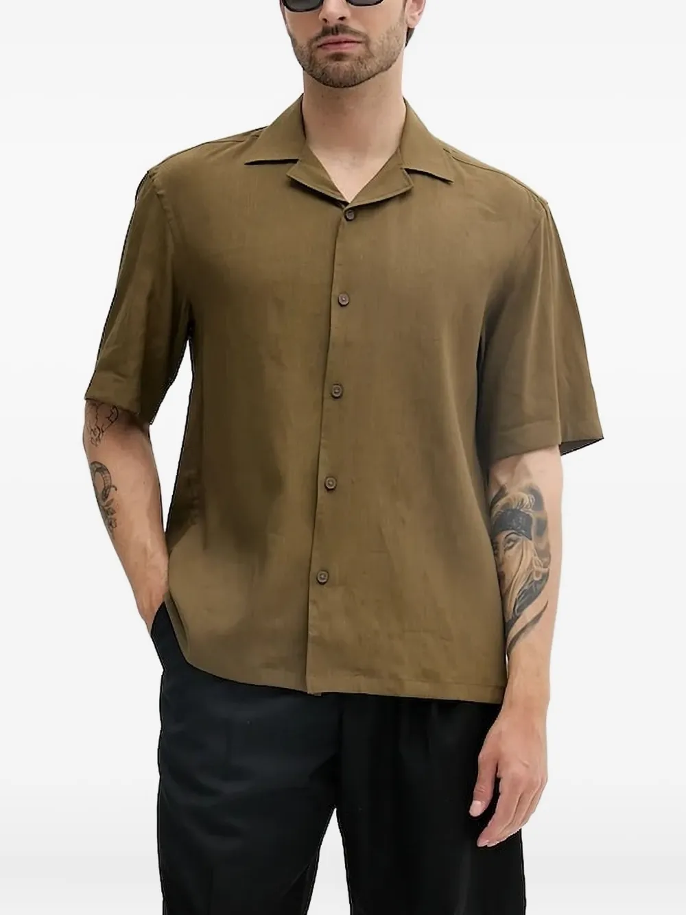 BOSS revere-collar short-sleeve shirt Groen