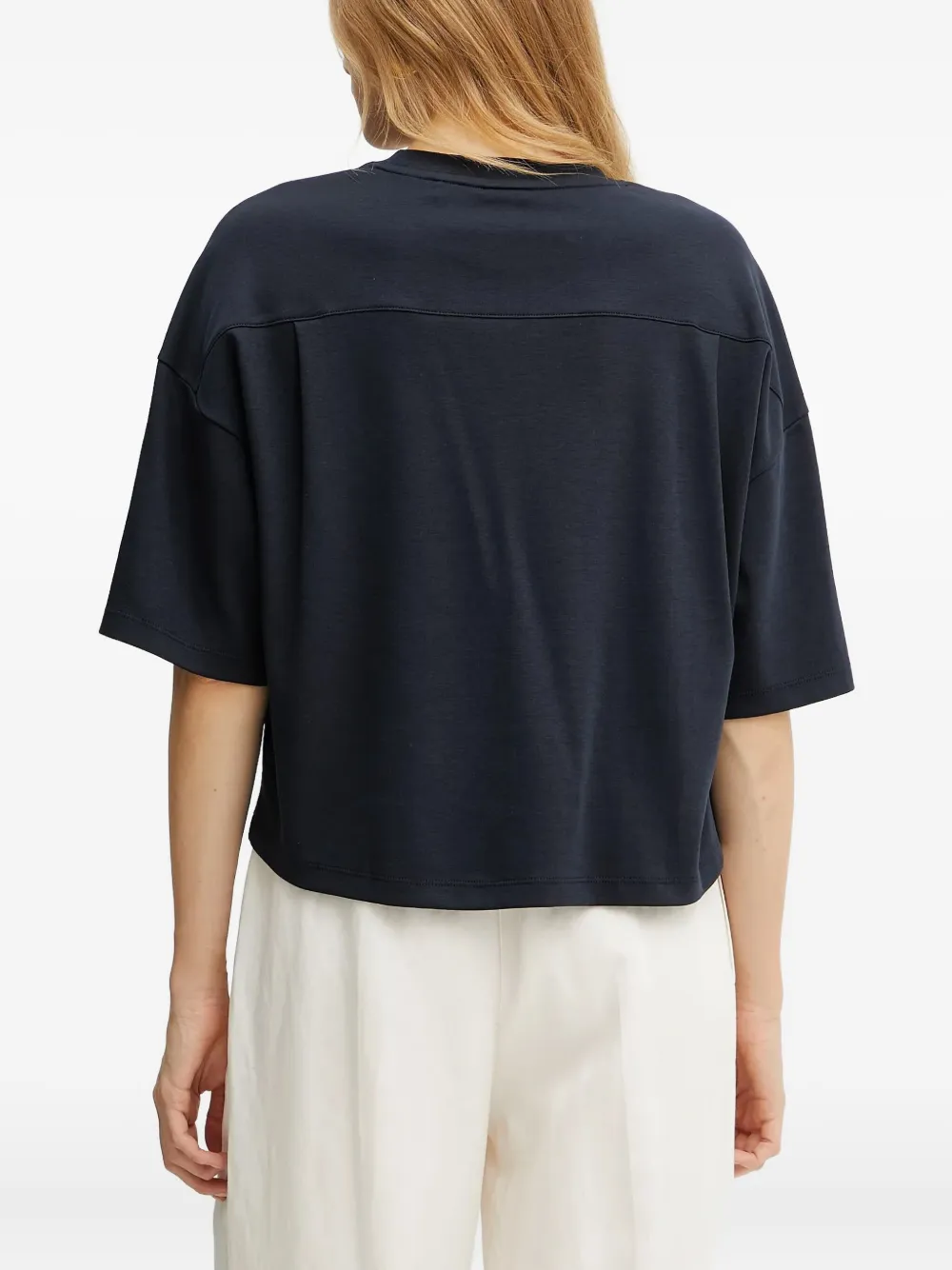 BOSS floral-embroidered T-shirt Blauw