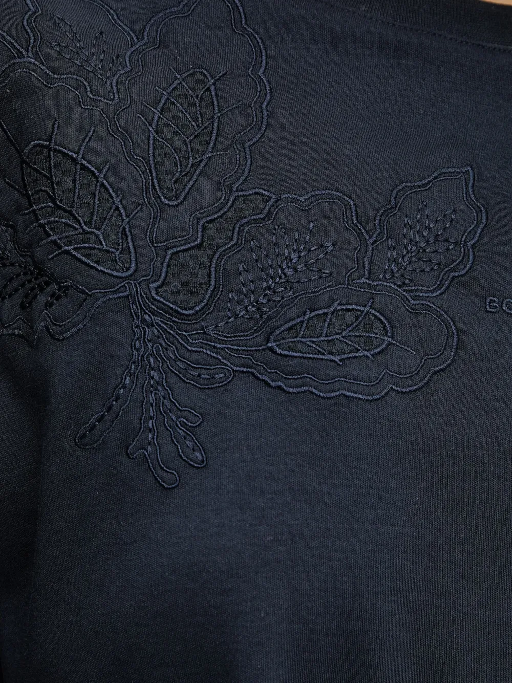 BOSS floral-embroidered T-shirt Blauw