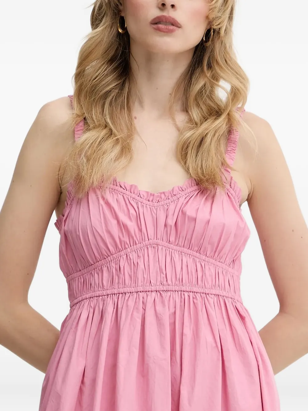 BOSS Midi-jurk met gesmockt lijfje Roze