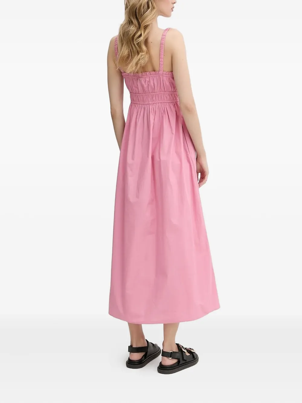 BOSS Midi-jurk met gesmockt lijfje - Roze