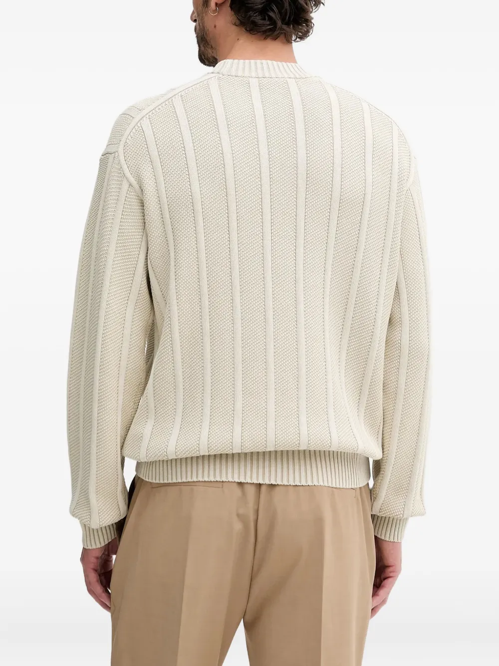 BOSS Geribbelde trui met ronde hals Beige